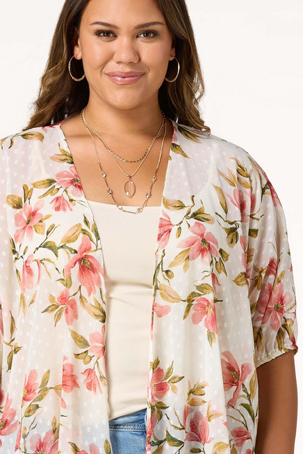 Cato Fashions Women's Plus Size Floral Clip- Dot Kimono