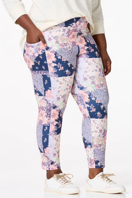 Cato Fashions Women's Plus Size Lavender Floral Patchwork Leggings