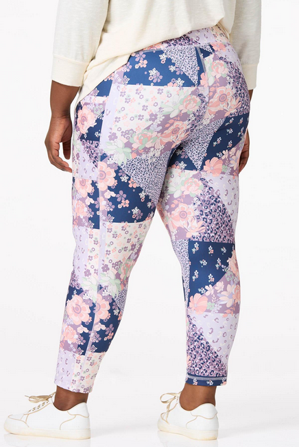 Cato Fashions Women's Plus Size Lavender Floral Patchwork Leggings