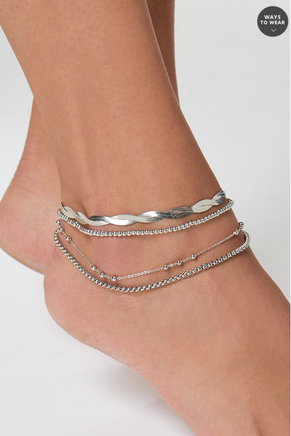 Cato Fashions Women's Silver Bead Multi Anklet Set