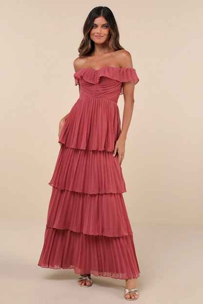 Lulus Always Remarkable Pleated Off-the-Shoulder Maxi Dress