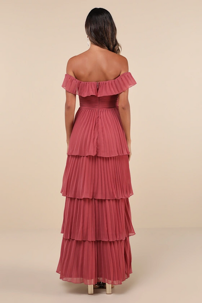 Lulus Always Remarkable Pleated Off-the-Shoulder Maxi Dress