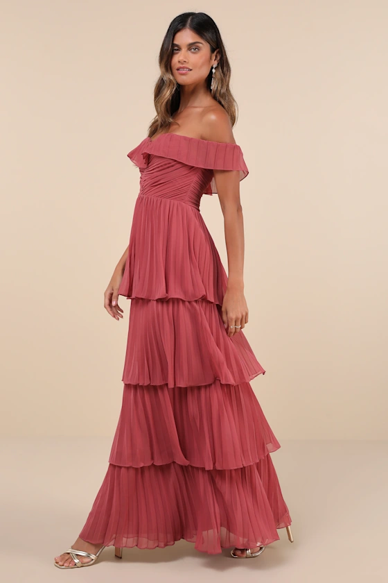 Lulus Always Remarkable Pleated Off-the-Shoulder Maxi Dress