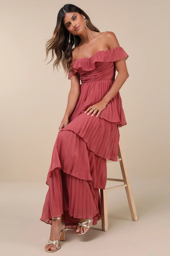 Lulus Always Remarkable Pleated Off-the-Shoulder Maxi Dress