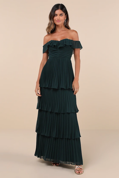 Lulus Always Remarkable Pleated Off-the-Shoulder Maxi Dress