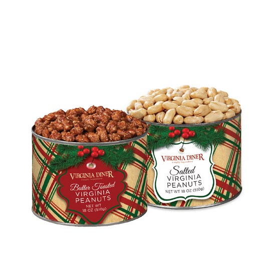 Virginia Diner Holiday Plaid Salted Peanuts & Butter Toasted Peanuts Gift Duets