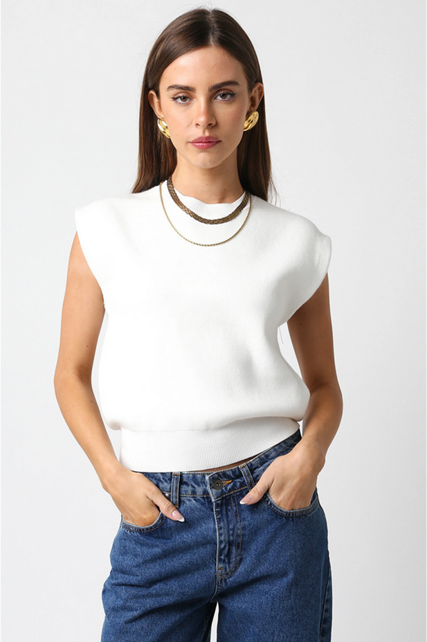 Ruby & Jenna Women's Sleeveless Shoulder Pad Sweater