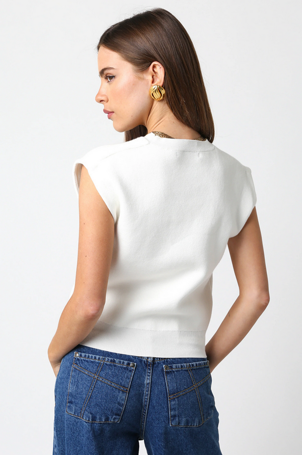 Ruby & Jenna Women's Sleeveless Shoulder Pad Sweater