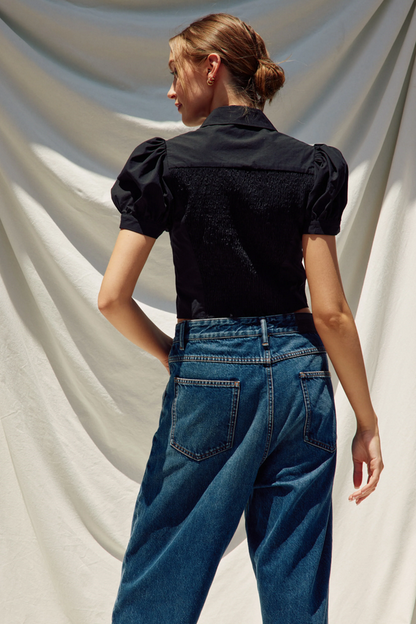 Ruby & Jenna Women's Puff Sleeve Short Top