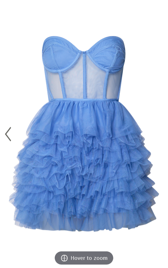 Showpo Amalie The Label - Meredith Strapless Tulle Tiered Bustier Mini Dress in Blue