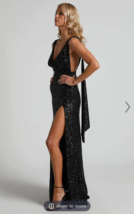 Showpo Malisha Maxi Dress - Sequin Cowl Neck Backless Dress