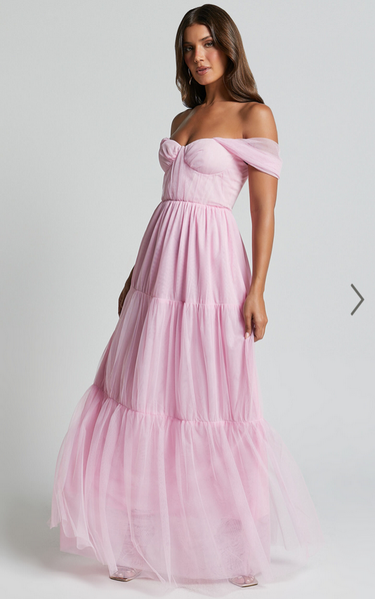 Showpo Ontario Maxi Dress - Off Shoulder Corset Bodice Tulle Dress