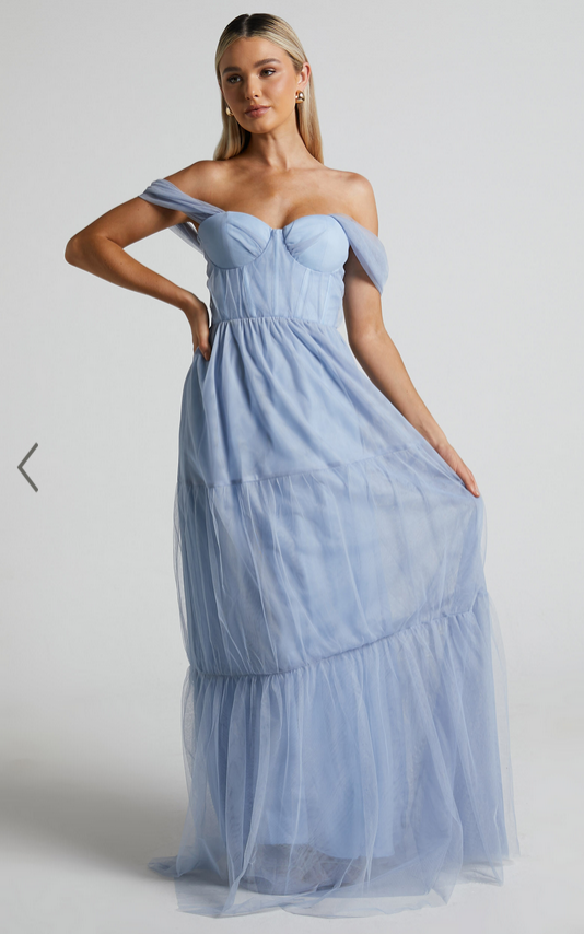 Showpo Ontario Maxi Dress - Off Shoulder Corset Bodice Tulle Dress