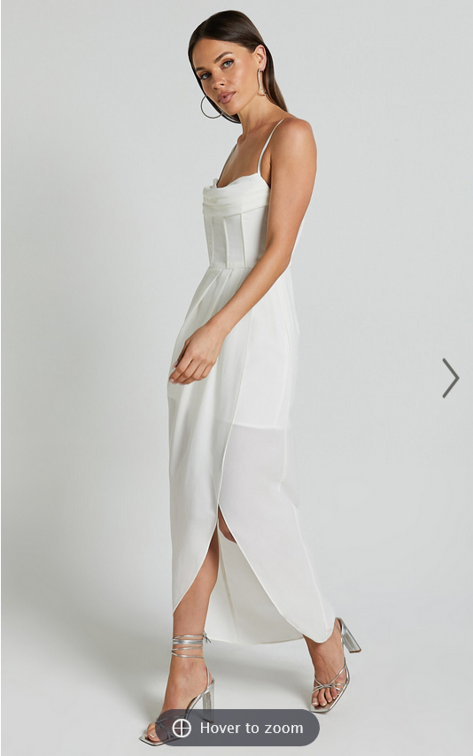 Showpo Andrina Midi Dress - High Low Wrap Corset Dress in White