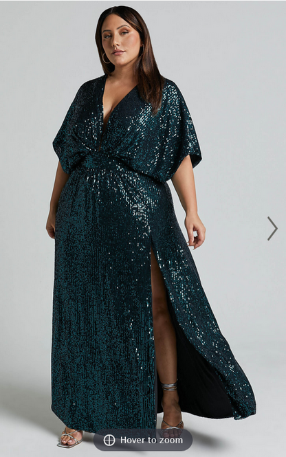 Showpo Miyah Maxi Dress - Sequin Plunge Short Sleeve Dress