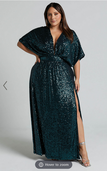 Showpo Miyah Maxi Dress - Sequin Plunge Short Sleeve Dress