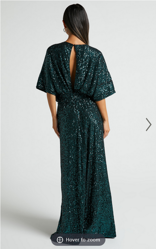 Showpo Miyah Maxi Dress - Sequin Plunge Short Sleeve Dress