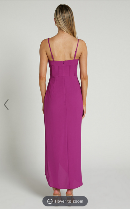 Showpo Andrina Midi Dress - High Low Wrap Corset Dress in GRAPE