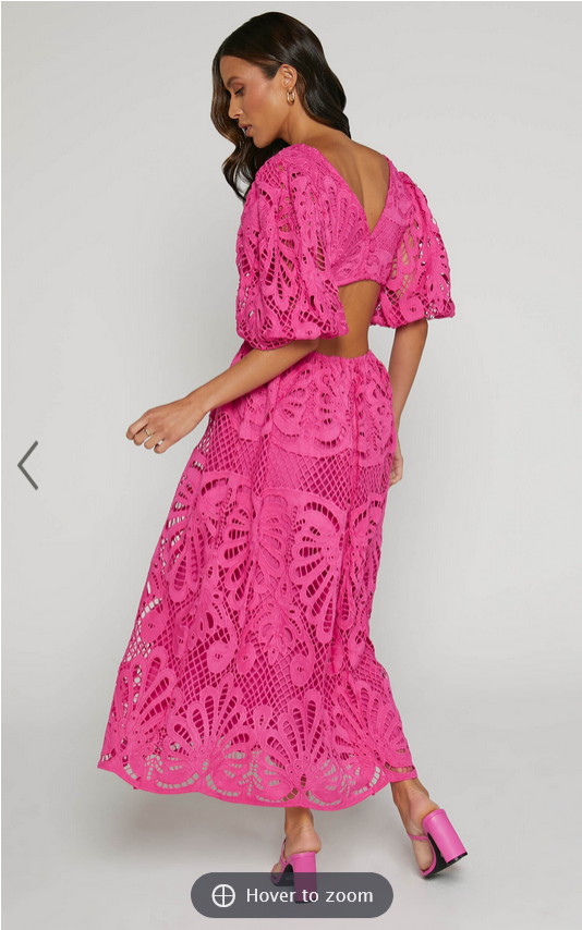 Showpo Anieshaya Midi Dress - V Neck Cut Out Lace Dress in Pink