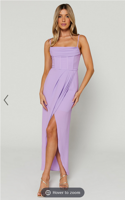 Showpo Andrina Midi Dress - High Low Wrap Corset Dress in Lilac