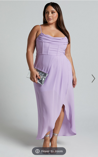 Showpo Andrina Midi Dress - High Low Wrap Corset Dress in Lilac