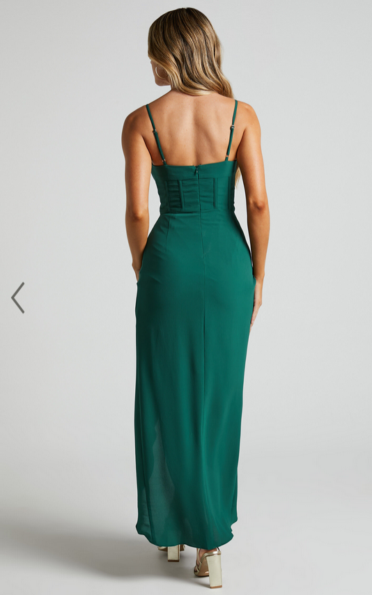 Showpo Andrina Midi Dress - High Low Wrap Corset Dress in Forest Green