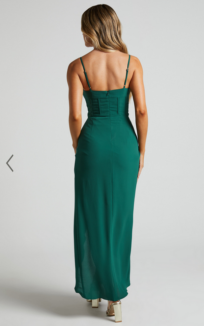 Showpo Andrina Midi Dress - High Low Wrap Corset Dress in Forest Green