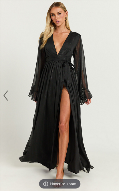 Showpo Dangerous Woman Maxi Dress - Plunge Thigh Split Dress in Black