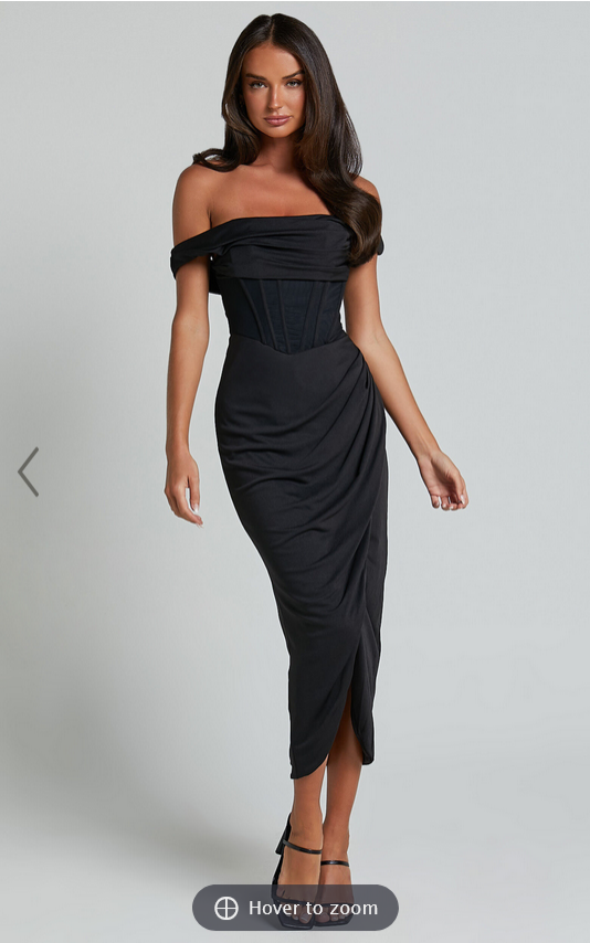 Showpo Aidia Midi Dress - One Shoulder Draped Corset Dress