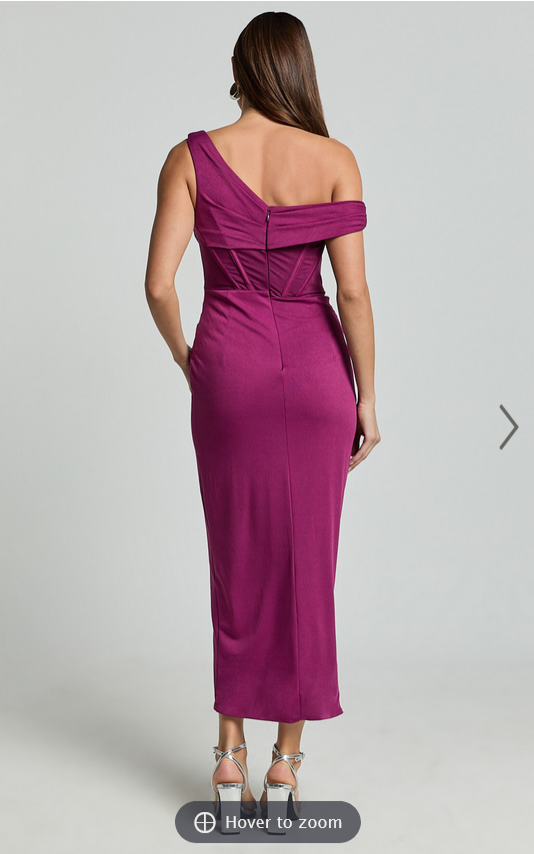 Showpo Aidia Midi Dress - One Shoulder Draped Corset Dress