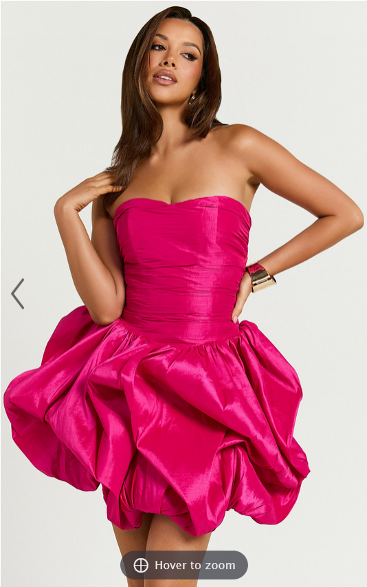 Showpo Deb Mini Dress - Ruched Strapless Bubble Hem Dress in Hot Pink