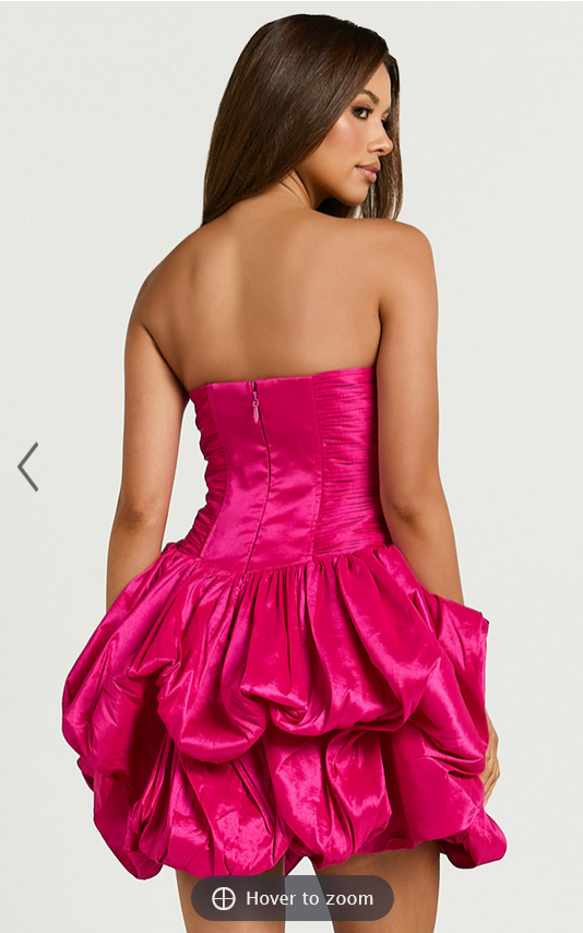 Showpo Deb Mini Dress - Ruched Strapless Bubble Hem Dress in Hot Pink