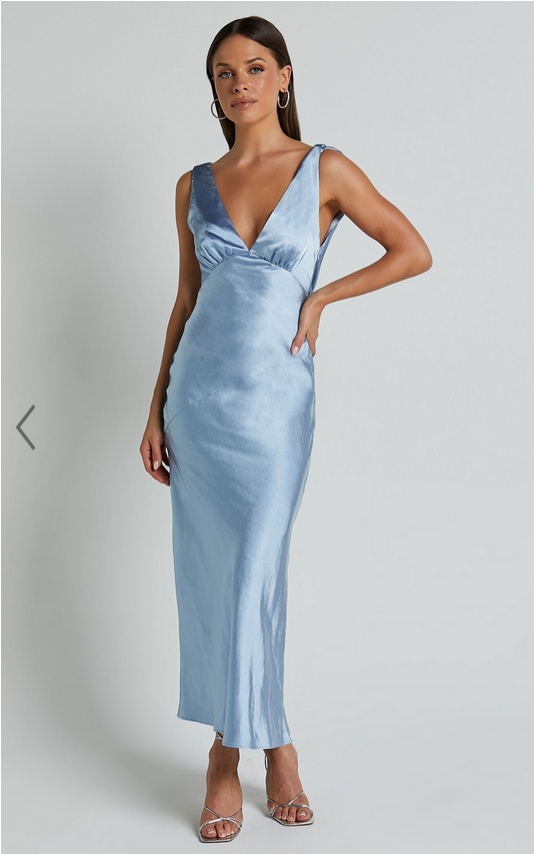 Showpo Brienne Midi Dress - Plunge Cowl Back Satin Dress