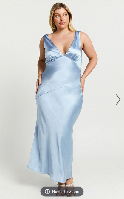 Showpo Brienne Midi Dress - Plunge Cowl Back Satin Dress