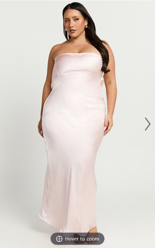 Showpo Charlita Maxi Dress - Strapless Cowl Back Satin Dress in Pale Pink