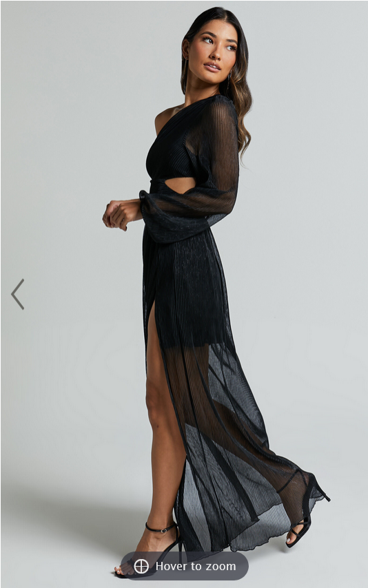 Showpo Arosa Maxi Dress - One Shoulder Long Sleeve in Black