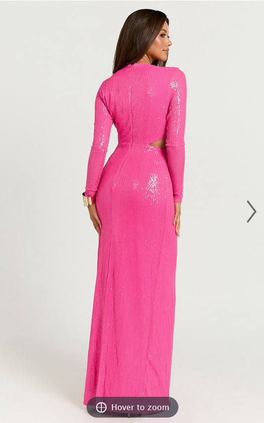 Showpo Nerissa Maxi Dress - Sequin Plunge Cut Out Thigh Split Dress in Hot Pink