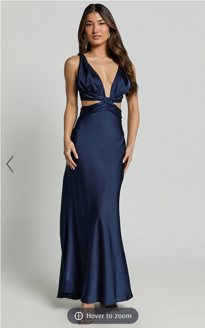 Showpo Adora Maxi Dress - V Neck Cut Out Dress in Navy