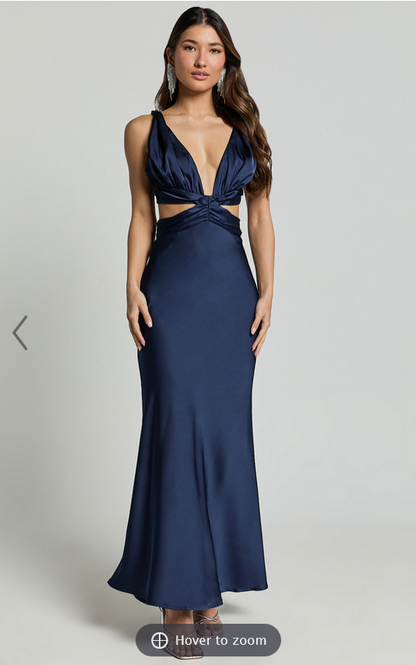 Showpo Adora Maxi Dress - V Neck Cut Out Dress in Navy