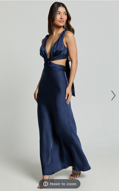 Showpo Adora Maxi Dress - V Neck Cut Out Dress in Navy