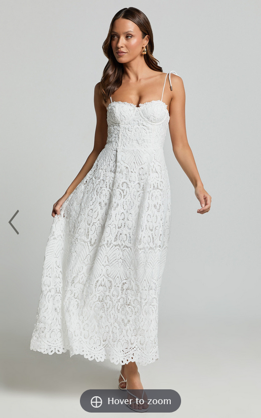 Showpo Leanne Midi Dress - Tie Shoulder Corset Lace Dress in White