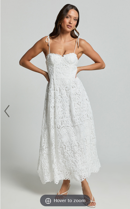 Showpo Leanne Midi Dress - Tie Shoulder Corset Lace Dress in White