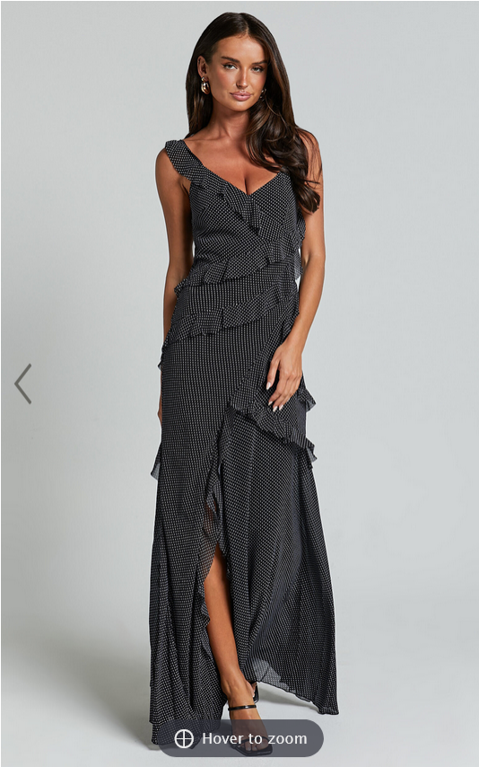 Showpo Nitha Maxi Dress - Asymmetrical Frill Thigh Split Dress