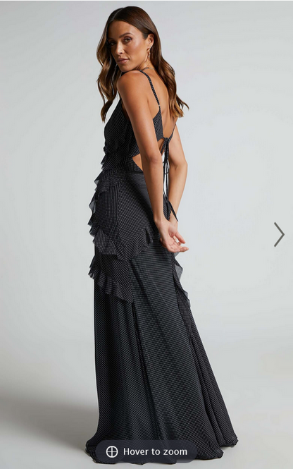 Showpo Nitha Maxi Dress - Asymmetrical Frill Thigh Split Dress