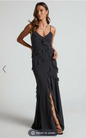 Showpo Nitha Maxi Dress - Asymmetrical Frill Thigh Split Dress