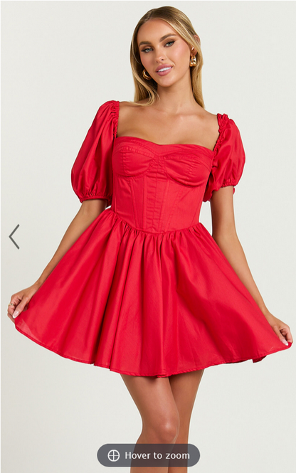 Showpo Souza Mini Dress - Fit and Flare Puff Sleeve Corset Dress