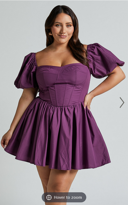 Showpo Souza Mini Dress - Fit and Flare Puff Sleeve Corset Dress