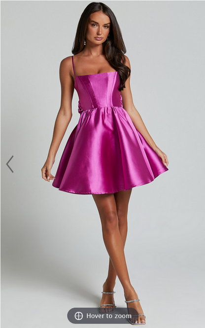 Showpo Alyssa Mini Dress - Strappy Straight Neck With Tie Back Dress in Pink