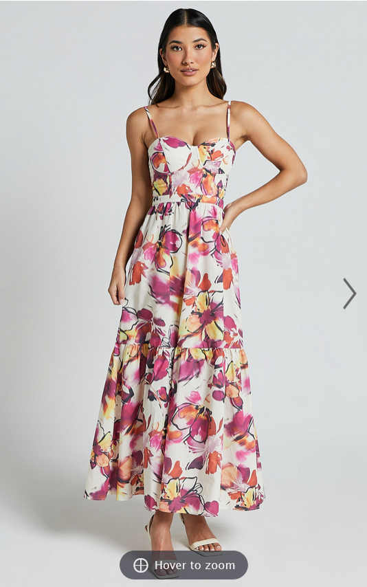 Showpo Adara Midi Dress - Strappy Bustier Dress in Dahlia Dusk Floral