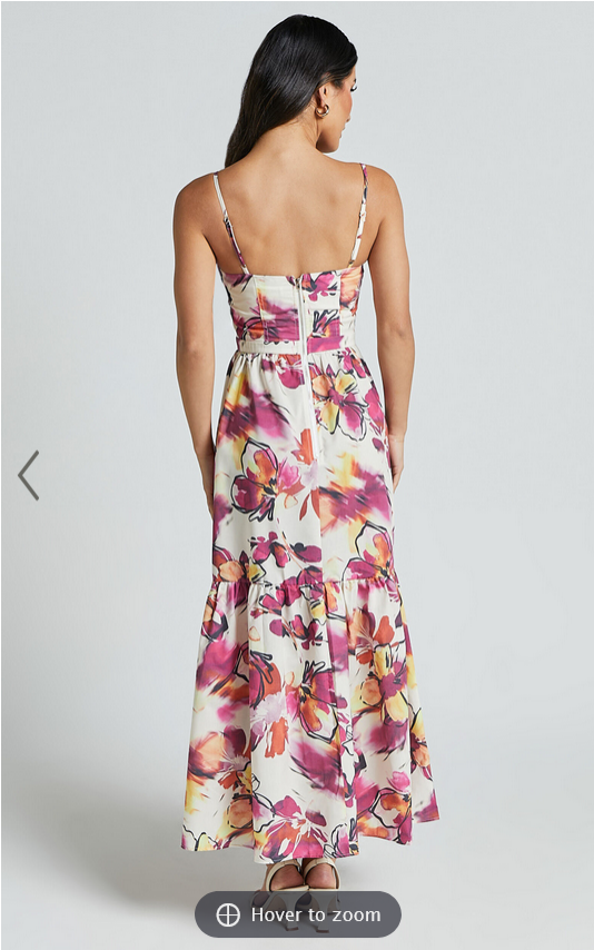 Showpo Adara Midi Dress - Strappy Bustier Dress in Dahlia Dusk Floral